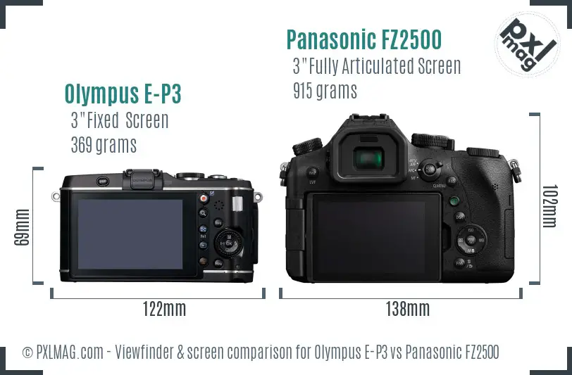 Olympus E-P3 vs Panasonic FZ2500 Screen and Viewfinder comparison