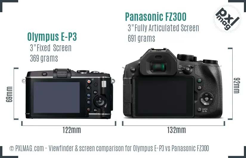 Olympus E-P3 vs Panasonic FZ300 Screen and Viewfinder comparison