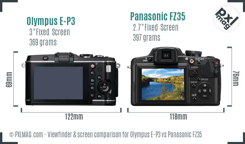 Olympus E-P3 vs Panasonic FZ35 Screen and Viewfinder comparison