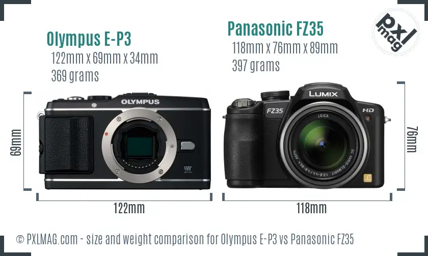 Olympus E-P3 vs Panasonic FZ35 size comparison