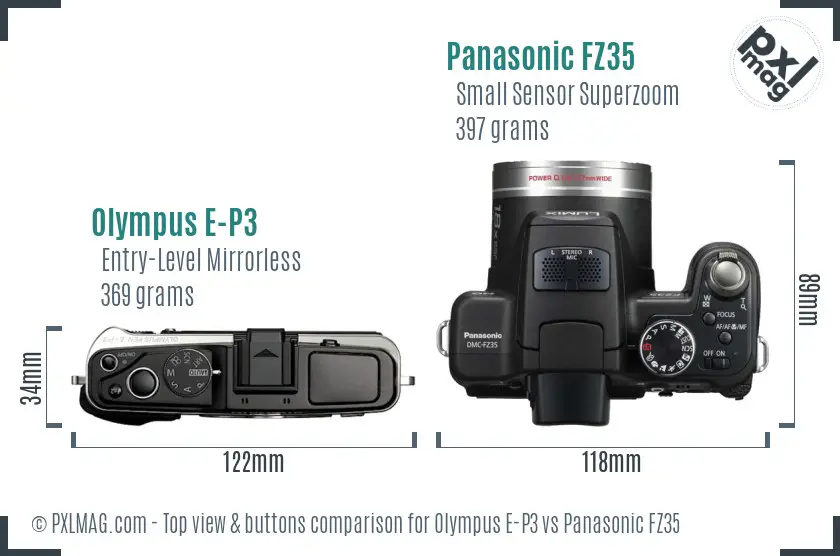 Olympus E-P3 vs Panasonic FZ35 top view buttons comparison