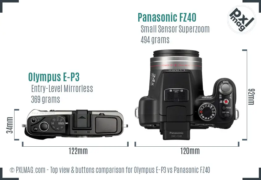 Olympus E-P3 vs Panasonic FZ40 top view buttons comparison