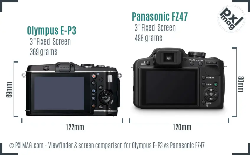 Olympus E-P3 vs Panasonic FZ47 Screen and Viewfinder comparison
