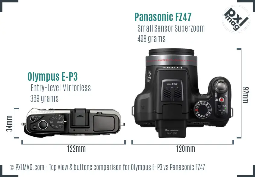 Olympus E-P3 vs Panasonic FZ47 top view buttons comparison