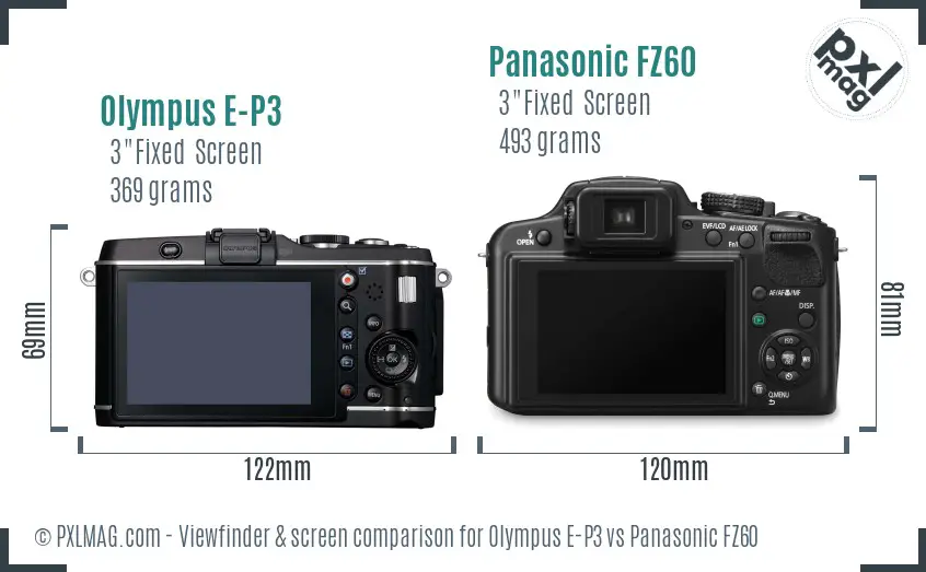 Olympus E-P3 vs Panasonic FZ60 Screen and Viewfinder comparison