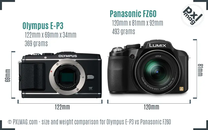 Olympus E-P3 vs Panasonic FZ60 size comparison