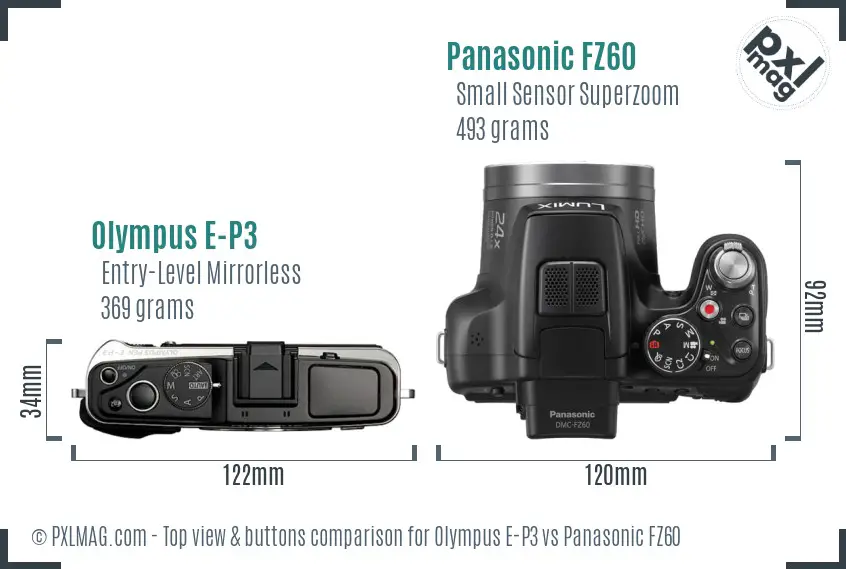 Olympus E-P3 vs Panasonic FZ60 top view buttons comparison