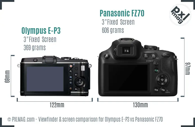Olympus E-P3 vs Panasonic FZ70 Screen and Viewfinder comparison