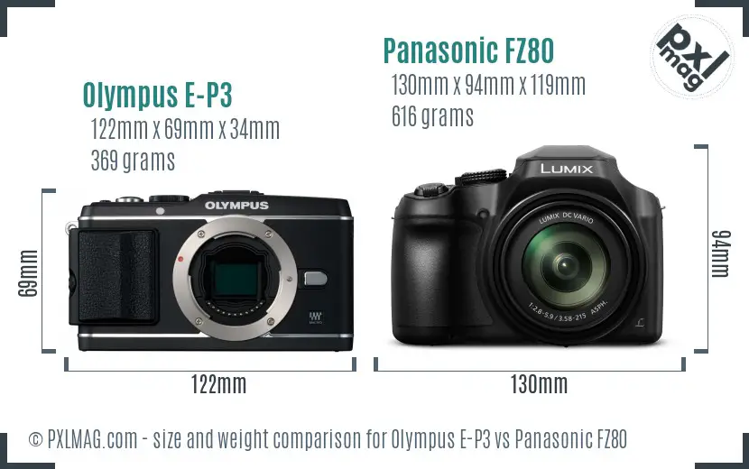 Olympus E-P3 vs Panasonic FZ80 size comparison