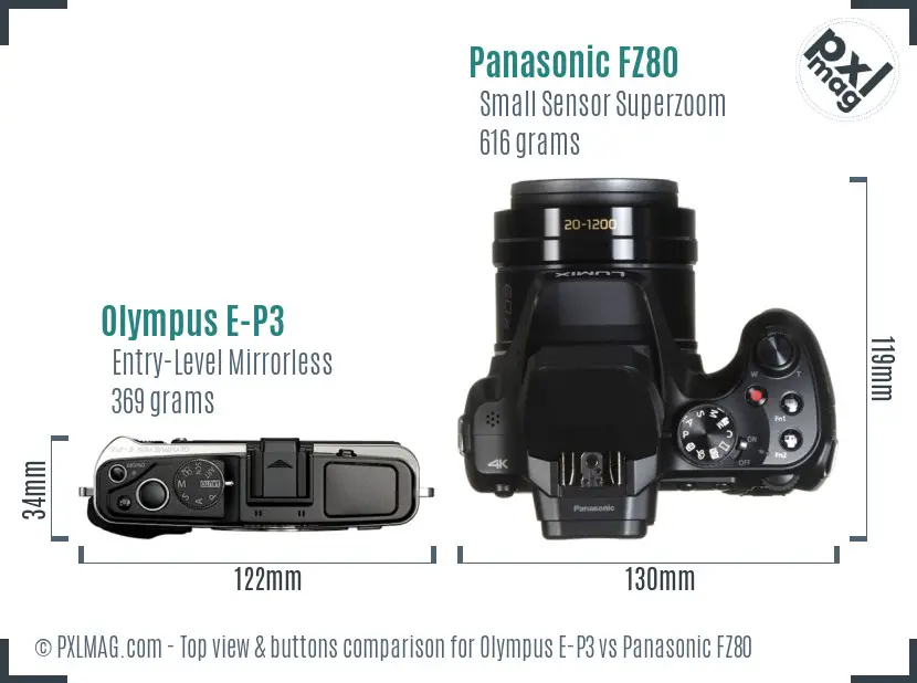 Olympus E-P3 vs Panasonic FZ80 top view buttons comparison