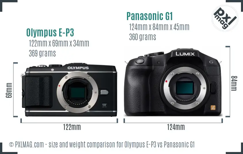 Olympus E-P3 vs Panasonic G1 size comparison
