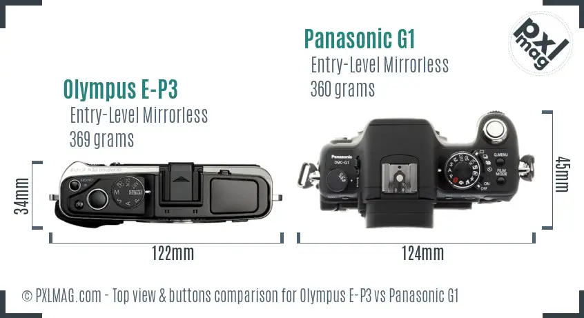 Olympus E-P3 vs Panasonic G1 top view buttons comparison