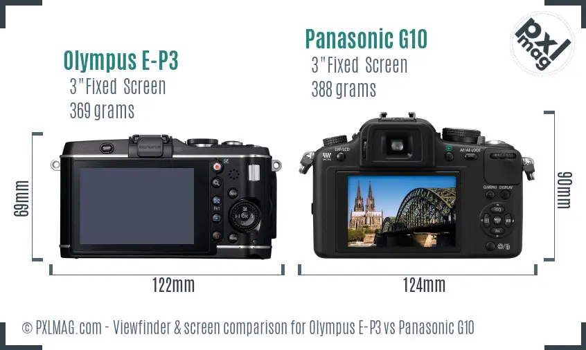 Olympus E-P3 vs Panasonic G10 Screen and Viewfinder comparison