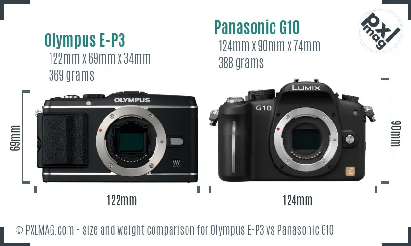 Olympus E-P3 vs Panasonic G10 size comparison