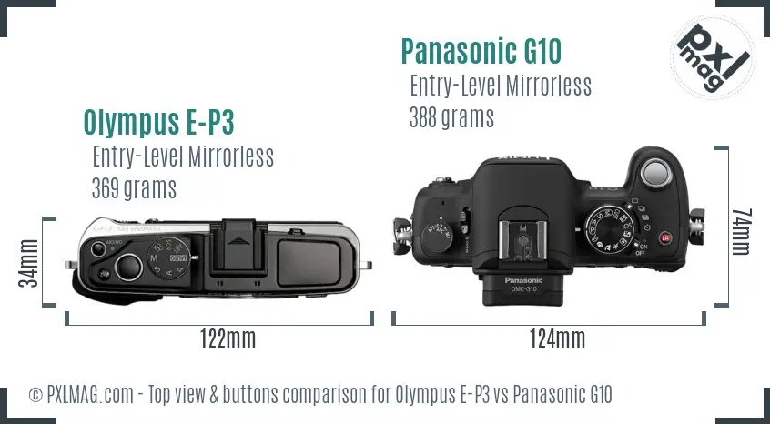 Olympus E-P3 vs Panasonic G10 top view buttons comparison