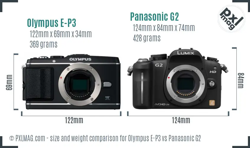 Olympus E-P3 vs Panasonic G2 size comparison