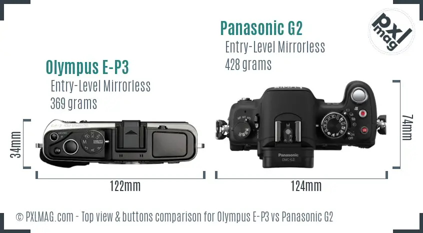 Olympus E-P3 vs Panasonic G2 top view buttons comparison