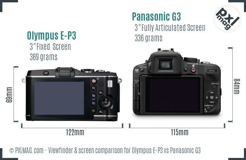 Olympus E-P3 vs Panasonic G3 Screen and Viewfinder comparison