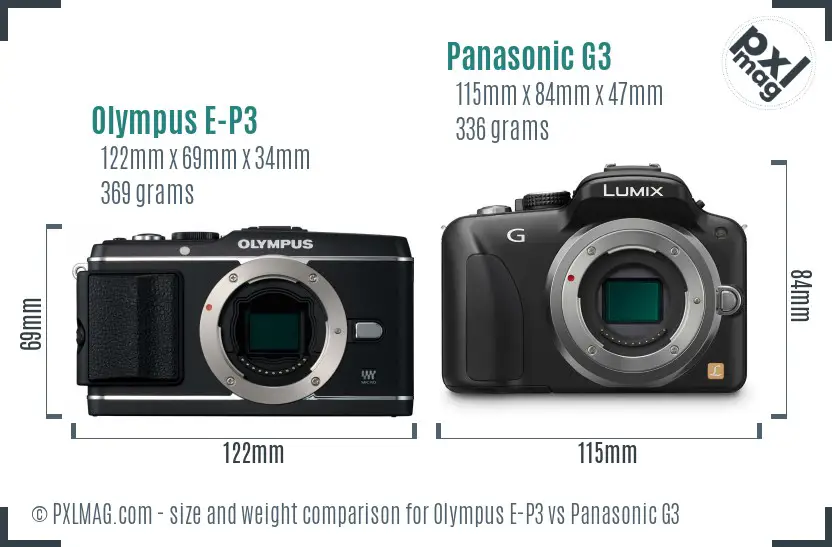 Olympus E-P3 vs Panasonic G3 size comparison