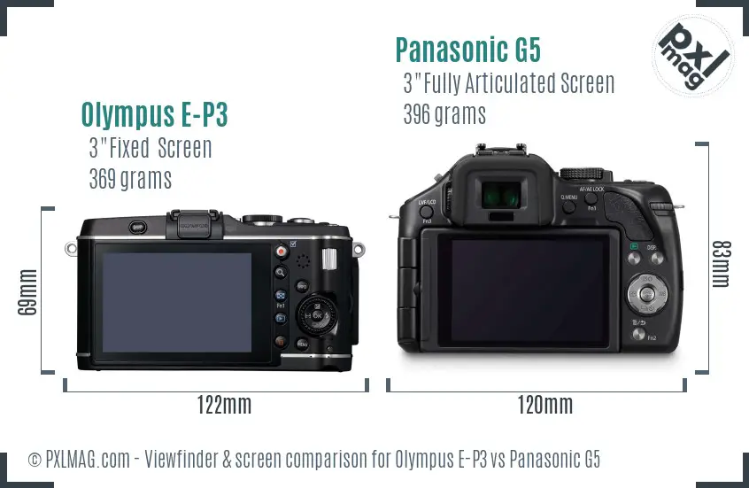 Olympus E-P3 vs Panasonic G5 Screen and Viewfinder comparison