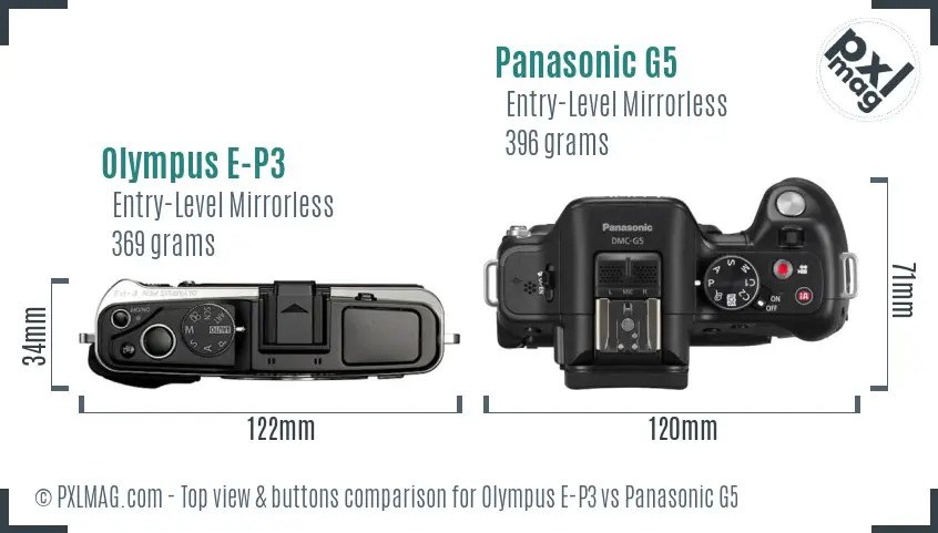 Olympus E-P3 vs Panasonic G5 top view buttons comparison
