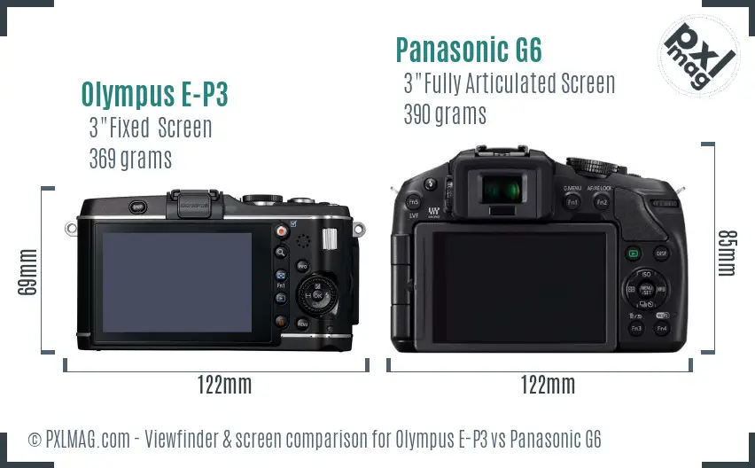 Olympus E-P3 vs Panasonic G6 Screen and Viewfinder comparison