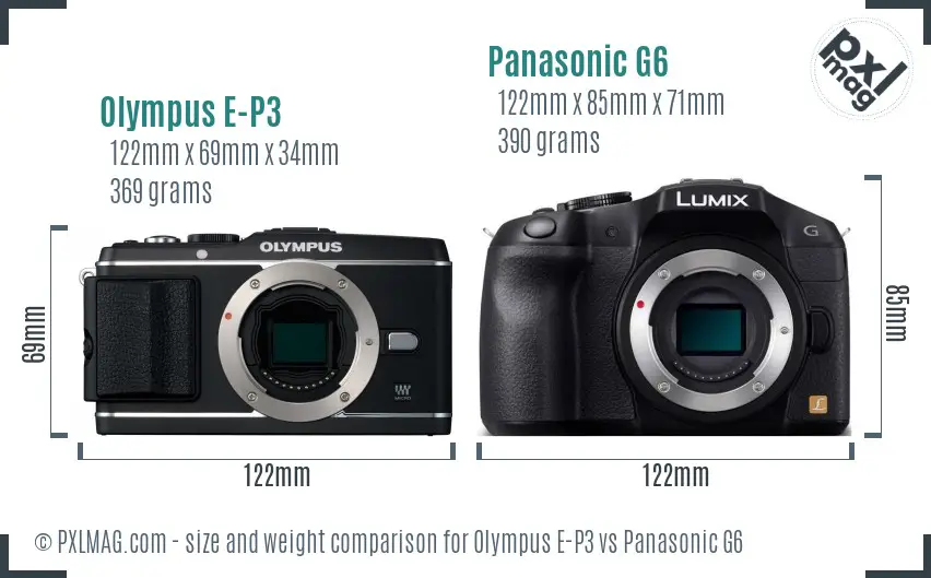 Olympus E-P3 vs Panasonic G6 size comparison