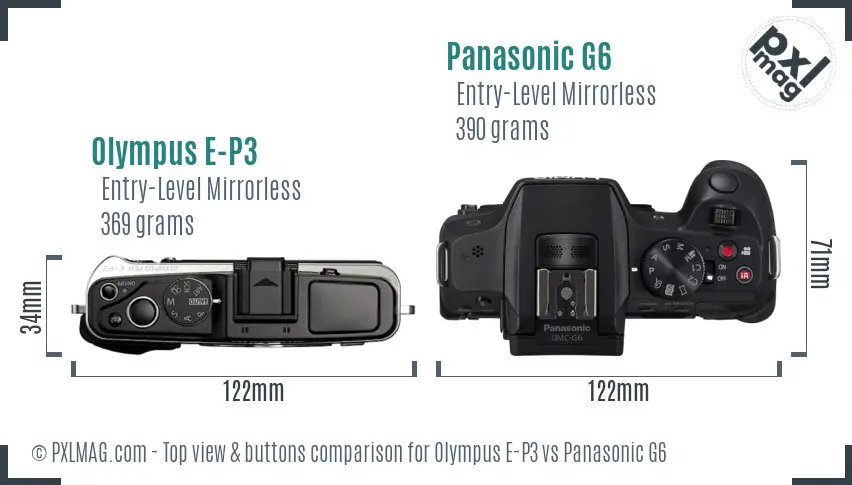 Olympus E-P3 vs Panasonic G6 top view buttons comparison