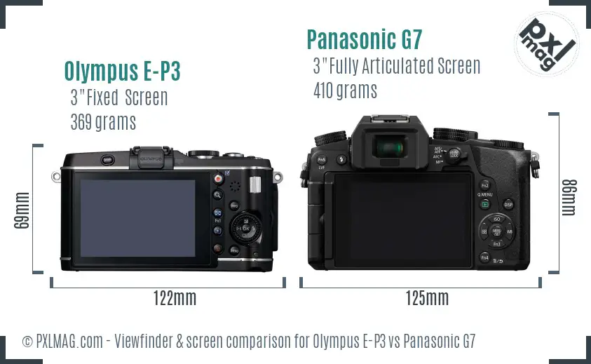Olympus E-P3 vs Panasonic G7 Screen and Viewfinder comparison