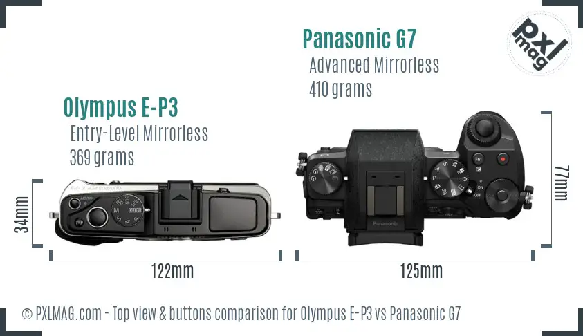 Olympus E-P3 vs Panasonic G7 top view buttons comparison