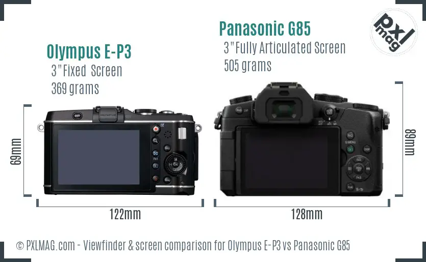 Olympus E-P3 vs Panasonic G85 Screen and Viewfinder comparison