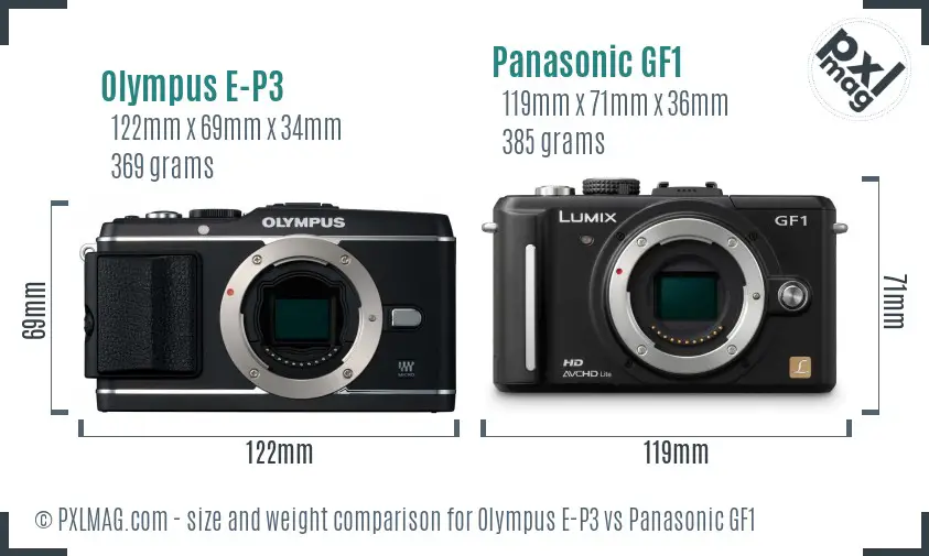 Olympus E-P3 vs Panasonic GF1 size comparison