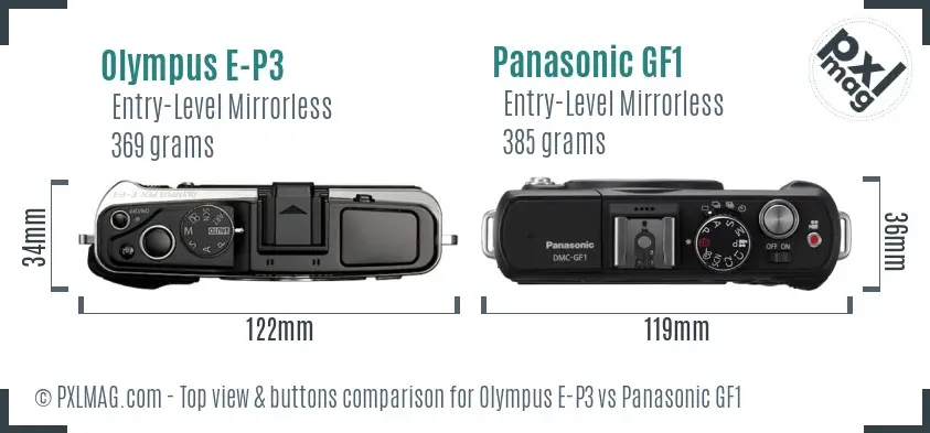 Olympus E-P3 vs Panasonic GF1 top view buttons comparison
