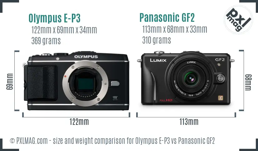 Olympus E-P3 vs Panasonic GF2 size comparison