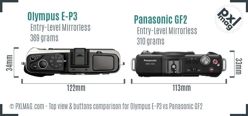 Olympus E-P3 vs Panasonic GF2 top view buttons comparison