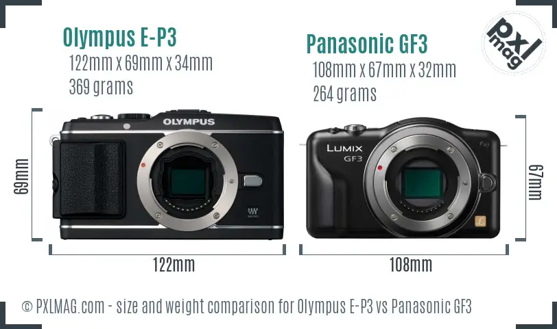 Olympus E-P3 vs Panasonic GF3 size comparison