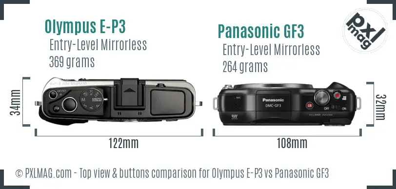 Olympus E-P3 vs Panasonic GF3 top view buttons comparison