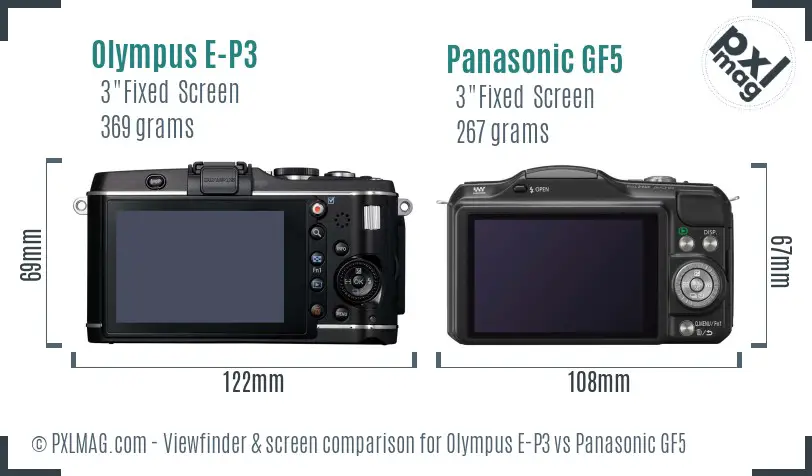 Olympus E-P3 vs Panasonic GF5 Screen and Viewfinder comparison