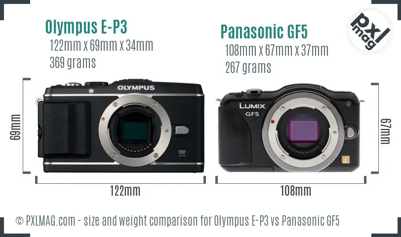 Olympus E-P3 vs Panasonic GF5 size comparison