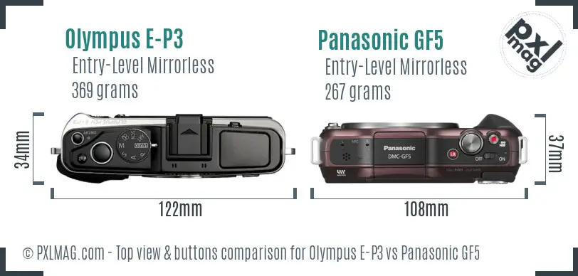 Olympus E-P3 vs Panasonic GF5 top view buttons comparison