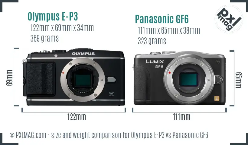 Olympus E-P3 vs Panasonic GF6 size comparison