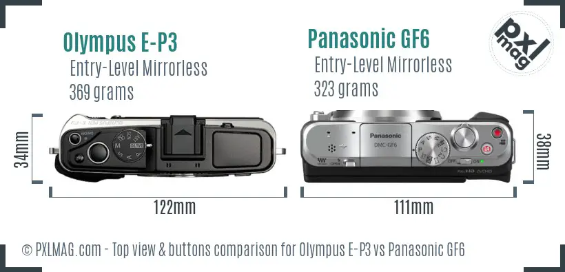 Olympus E-P3 vs Panasonic GF6 top view buttons comparison