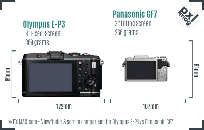 Olympus E-P3 vs Panasonic GF7 Screen and Viewfinder comparison