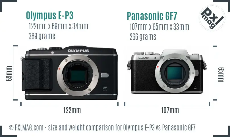 Olympus E-P3 vs Panasonic GF7 size comparison