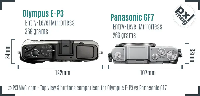Olympus E-P3 vs Panasonic GF7 top view buttons comparison