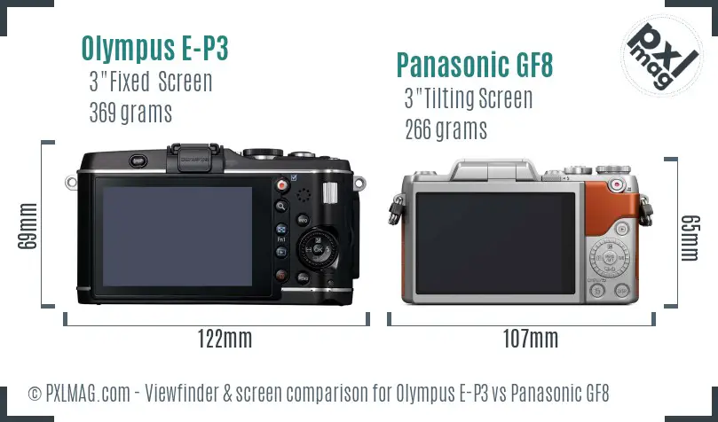 Olympus E-P3 vs Panasonic GF8 Screen and Viewfinder comparison