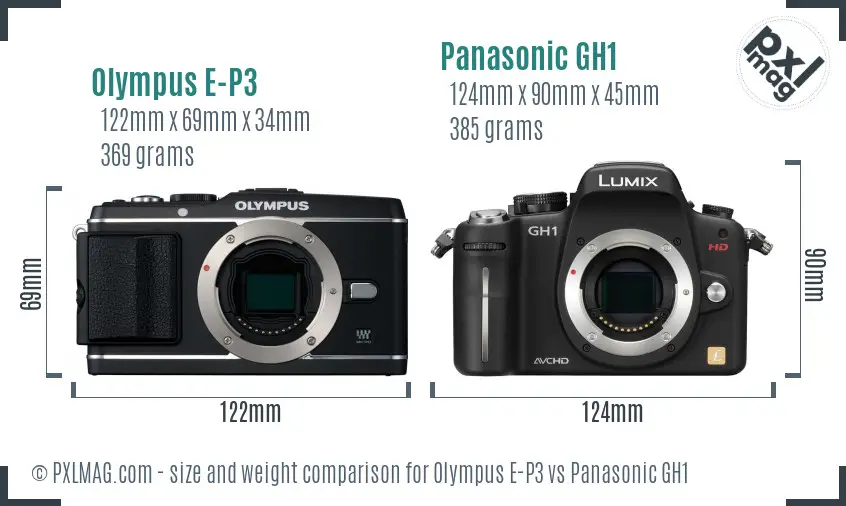 Olympus E-P3 vs Panasonic GH1 size comparison