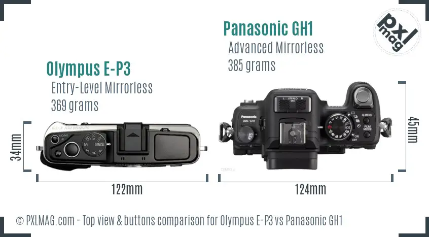Olympus E-P3 vs Panasonic GH1 top view buttons comparison