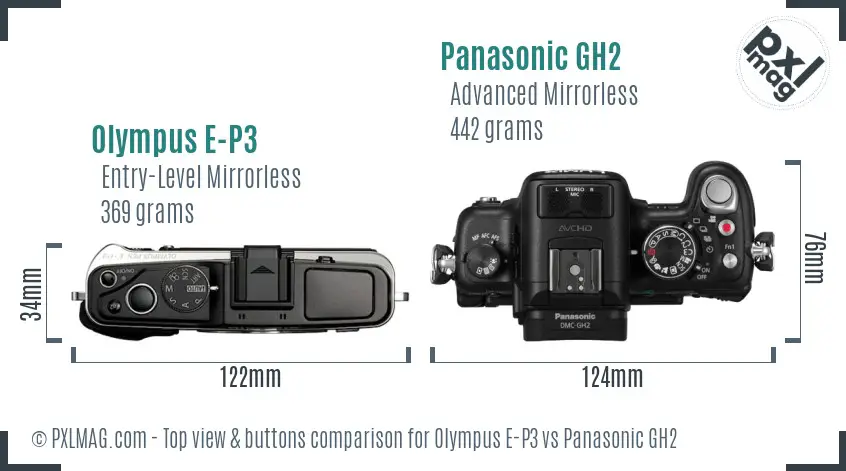 Olympus E-P3 vs Panasonic GH2 top view buttons comparison