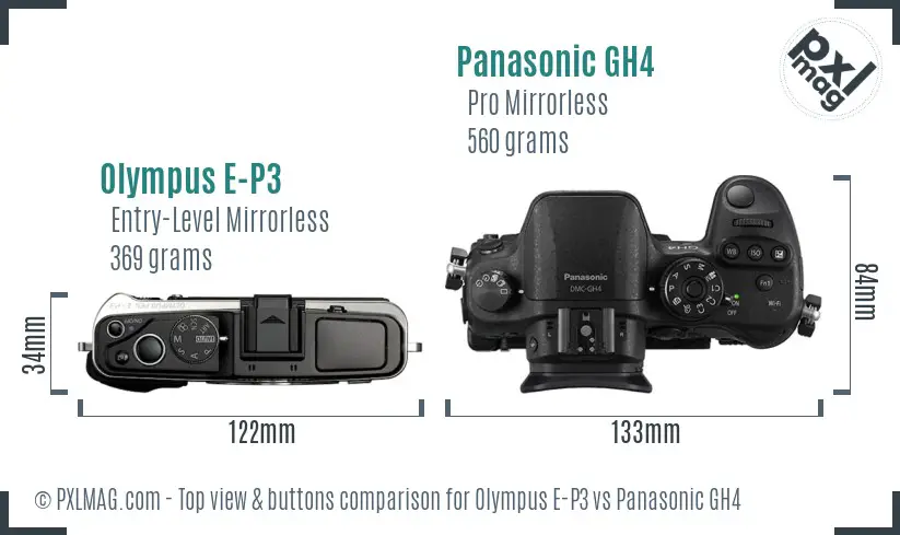 Olympus E-P3 vs Panasonic GH4 top view buttons comparison